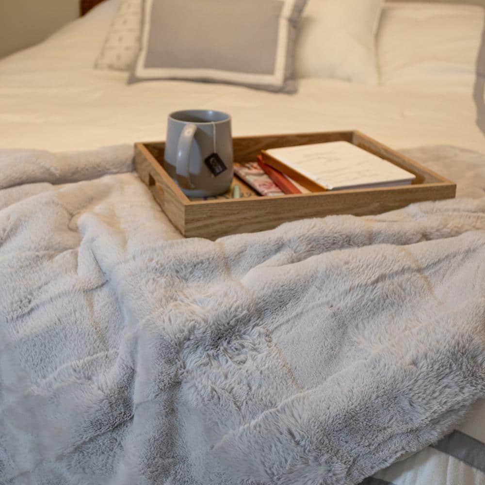 Gray Queen Size Reversible Faux Fur Blanket