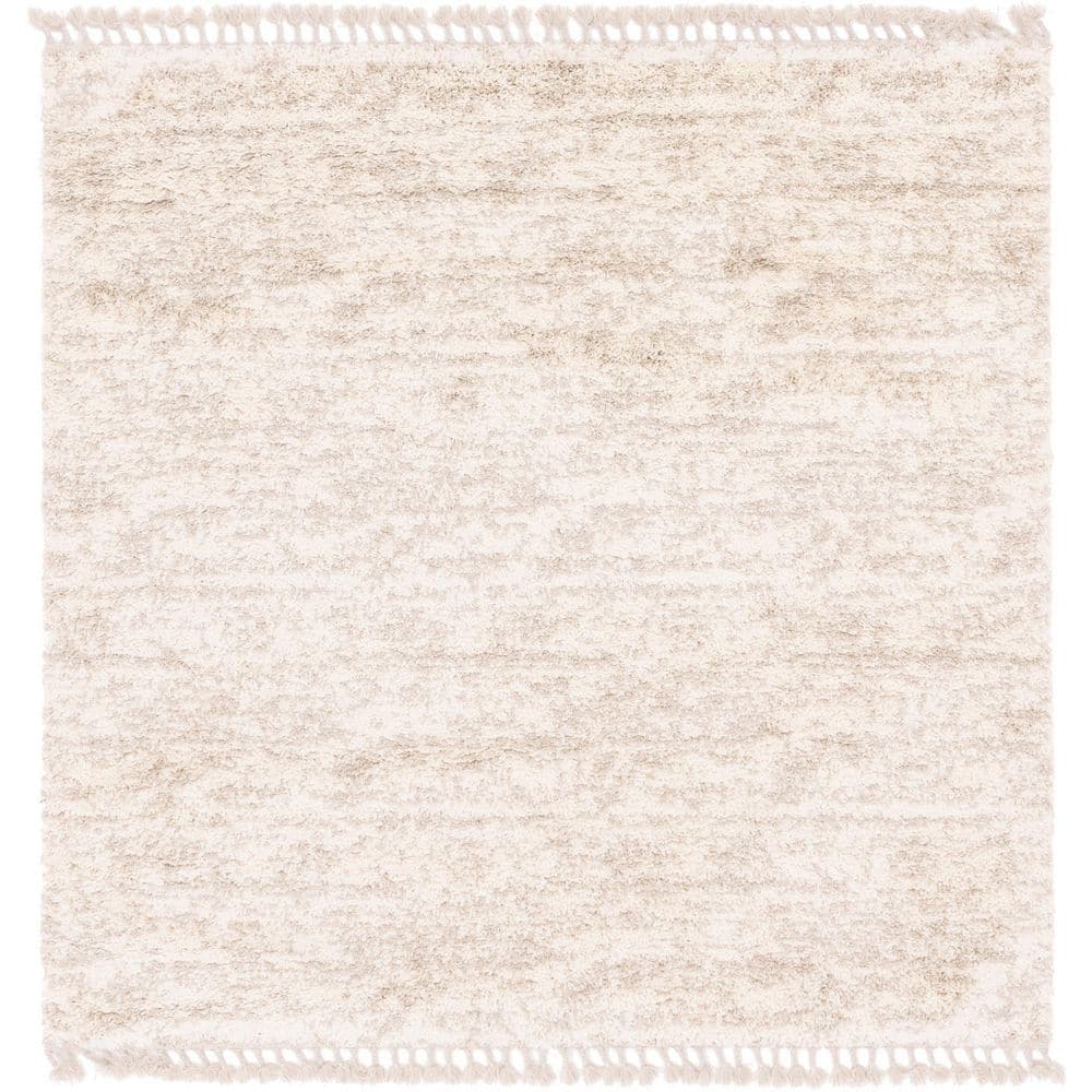 Unique Loom Hygge Shag Misty Ivory 8 ft. x 8 ft. Square Rug 3143773