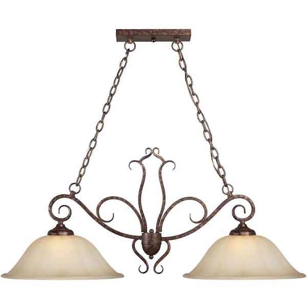 Forte Lighting 2-Light Rustic Spice Island Pendant with Umber Sand Glass