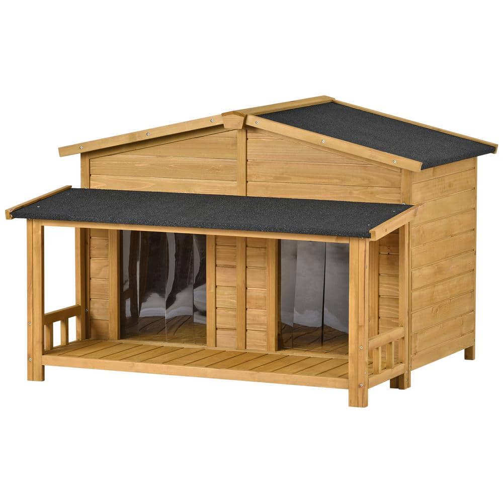 Angel Sar 47.2 in. 2Door Outdoor Wooden Dog House with Porch Large