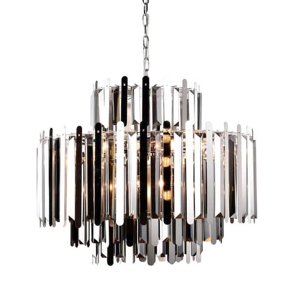 Genisis 12-Light Stainless Steel Polished Nickel and Grey Finish Chandelier for Living & Dining Room, No Bulb Included