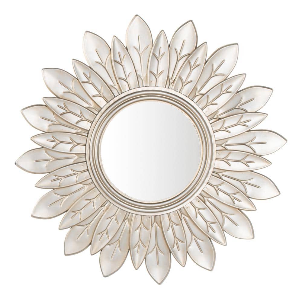Champagne Gold Sunburst Round Wood Mirror 30.25"