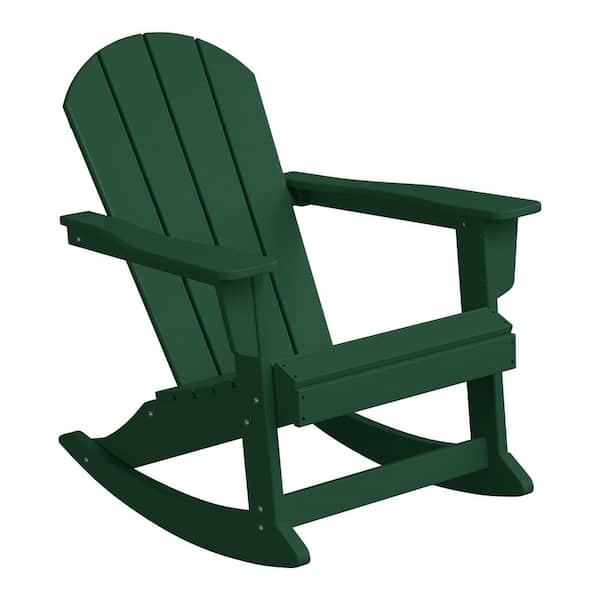 Laguna Fade Resistant Outdoor Patio HDPE Poly Plastic Adirondack Porch Rocking Chair in Dark Green