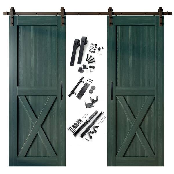HOMACER 42 in. x 96 in. X-Frame Royal Pine Double Pine Wood Interior Sliding Barn Door with Hardware Kit, Non-Bypass