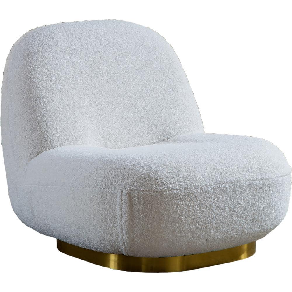 White Teddy Fabric Swivel Accent Lounge Occasional Side Chair