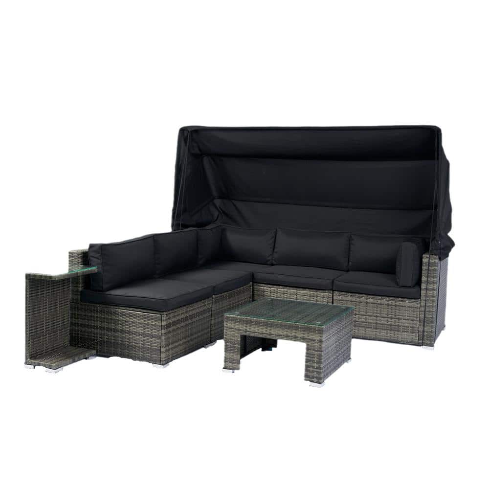 7-Piece Hot Gray Wicker Outdoor Patio Furniture Sectional Sofa Set with Bla