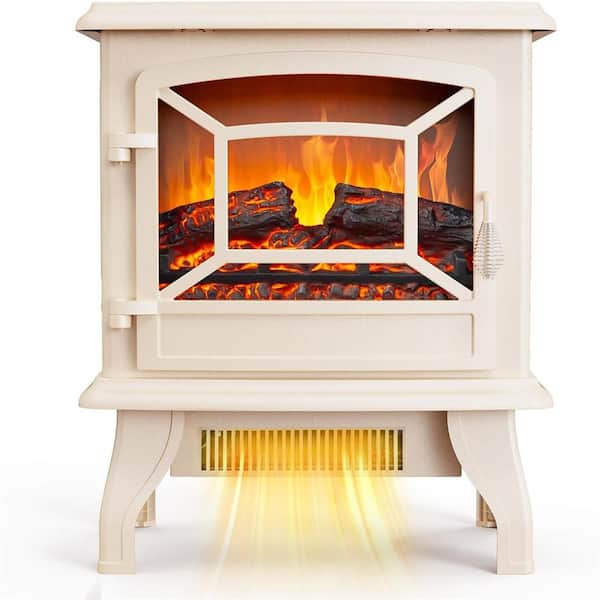 17 in. Freestanding Electric Fireplace Stove in Beige