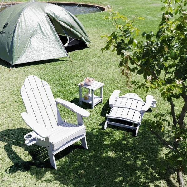 White Folding Adirondack Chair Weather Resistant Plastic Fire Pit Chairs Set of 2