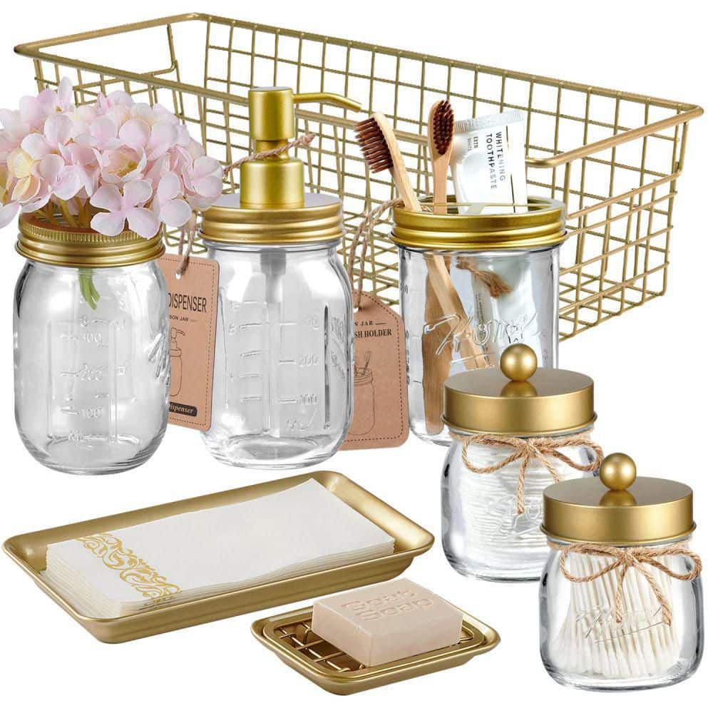 Whole Housewares Bathroom Accessories Sets - 5 Piece - Gold