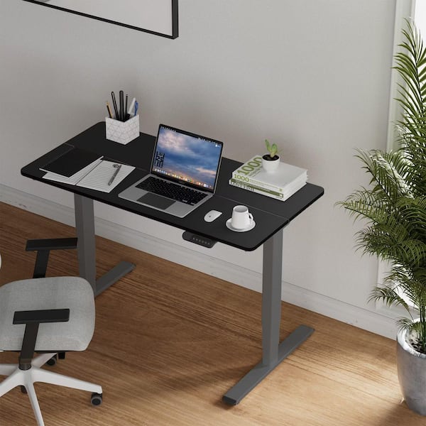 55.12 in. Black & Gray Electric Height Adjustable Standing Desk with Dual Motor & Three-Stage Legs