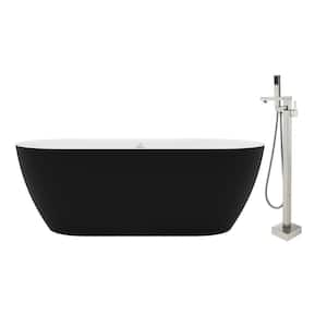 59 in. 30 in. Stone Resin Non-Whirlpool Soaking Bathtub in Matte Black Outside and White Inside with Faucet