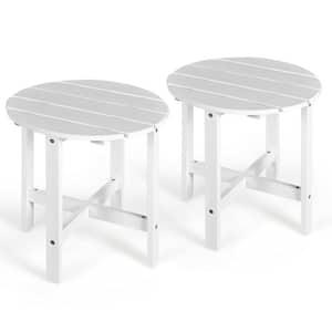 White 2 -Pieces Round Wood 18 in. Patio Side End Outdoor Coffee Table Wooden Slat Deck