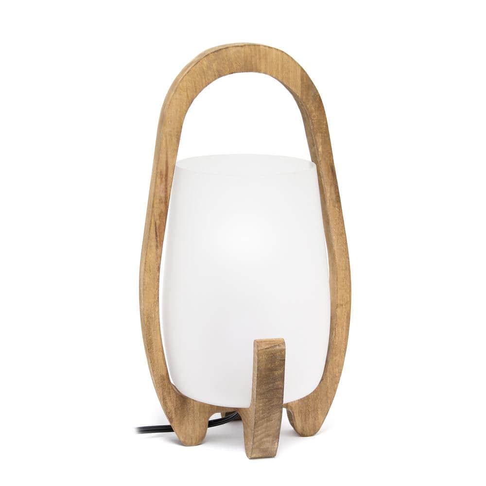 15 in. Natural Contemporary Wood Frame and Handle Table Desk Lamp with Lant