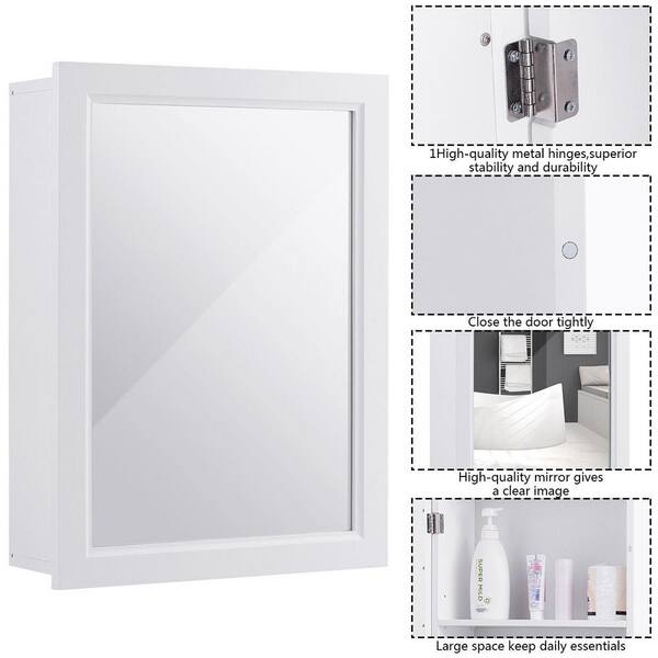 WELLFOR 24-in x 20-in Surface Mount White Mirrored Medicine Cabinet