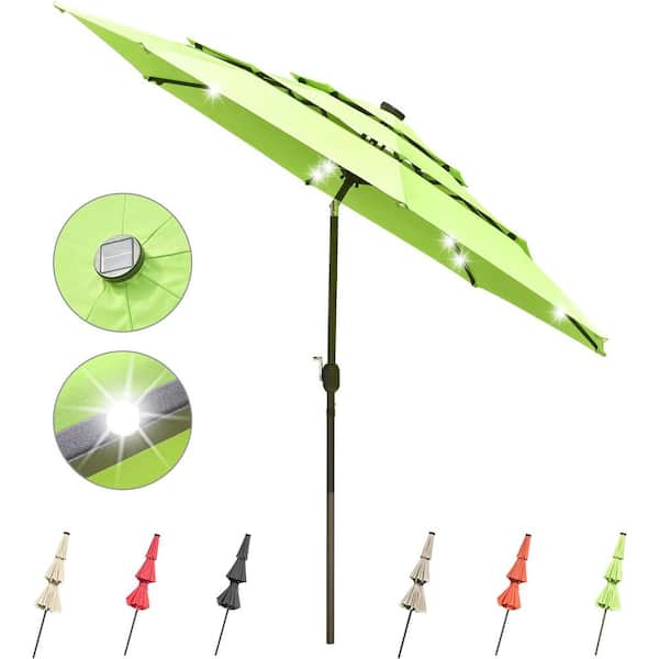 Unbranded 9 ft. Prelit Umbrella 3-Tiered Patio Umbrella with Lights, Green Glow