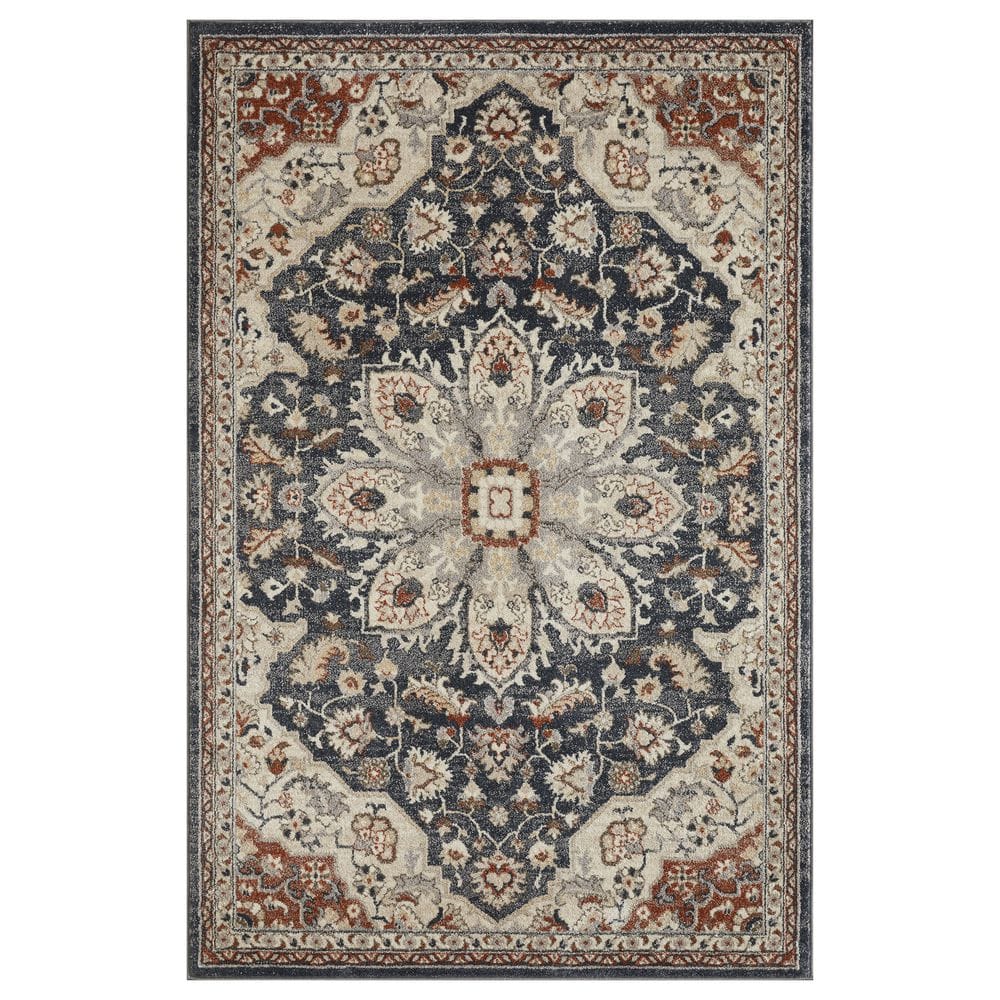 Blue and Beige 4' x 6' Oriental Synthetic Area Rug