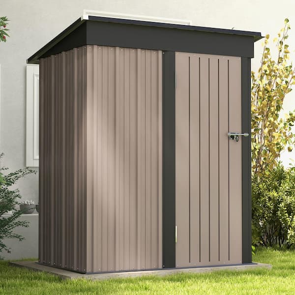 5 ft. W x 3 ft. D Outdoor Storage Brown Metal Shed with Sloping Roof and Lockable Door (14.5 sq. ft.)