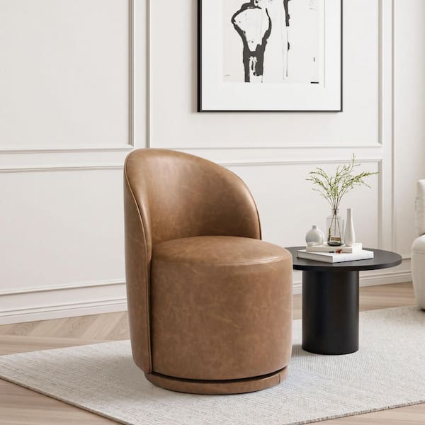 Brown PU Leather Swivel Accent Barrel Chair (Set of 1)