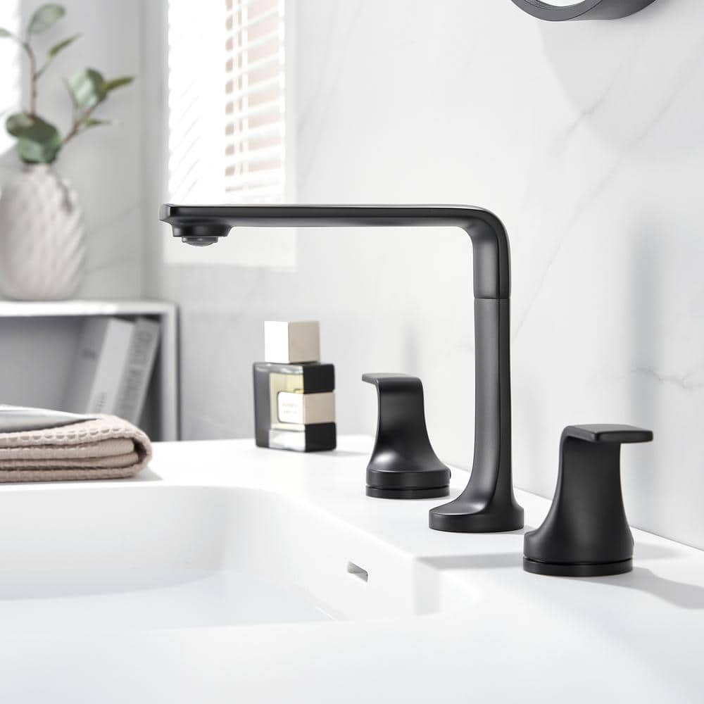 Matte Black Widespread 2-Handle Bathroom Faucet with Metal Push Pop-Up Drain