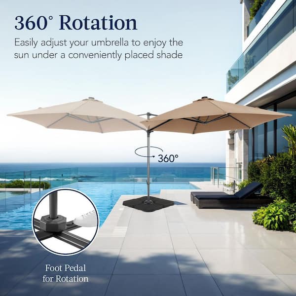 best choice products 10 solar led patio offset umbrella tan Best Choice Products 10ft 360° Rotating Cantilever Easy Auto Open Patio Umbrella w/ Solar LED Lights
