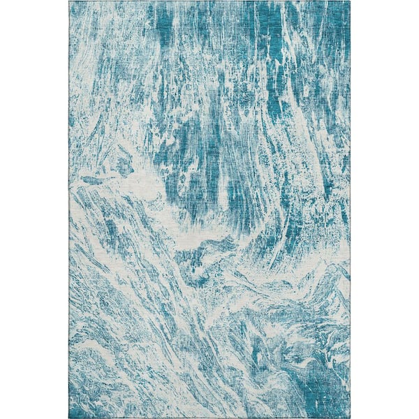 Mayfield Premium Machine Washable Abstract AMF971 Teal 10 ft. x 14 ft. Area Rug