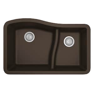 Undermount Quartz Composite 32 in. 60/40 Double Bowl Kitchen Sink in Brown