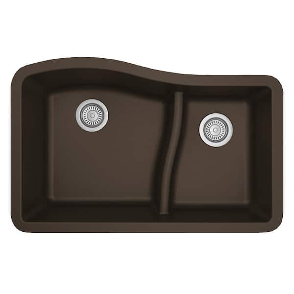 Undermount Quartz/Granite Composite 32 in. 60/40 Double Bowl Kitchen Sink in Brown
