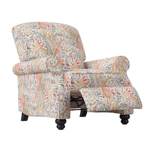 Coral Red Multi-Paisley Fabric Push Back Recliner Chair