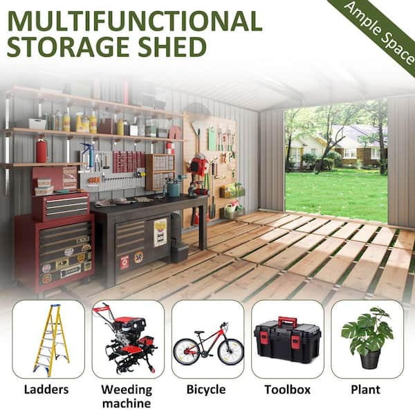 NETAJE 14 ft. W x 12 ft. D White Roof Metal Storage Shed with