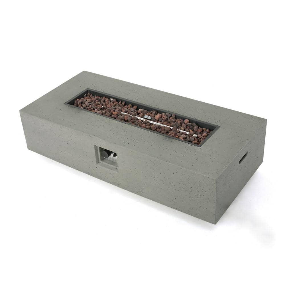 Light Gray Rectangular Concrete Gas Fire Pit Table with Tank Holder