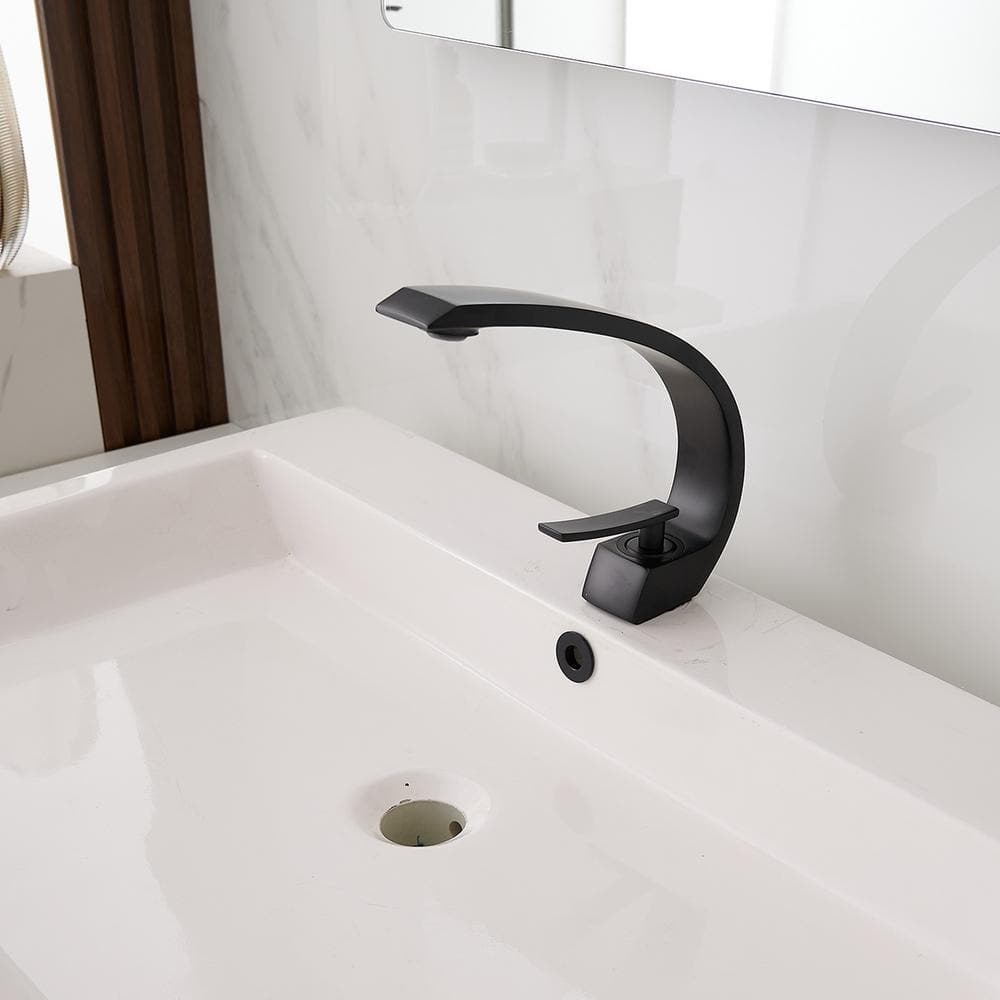 Matte Black Single Handle Mid Arc Bathroom Faucet