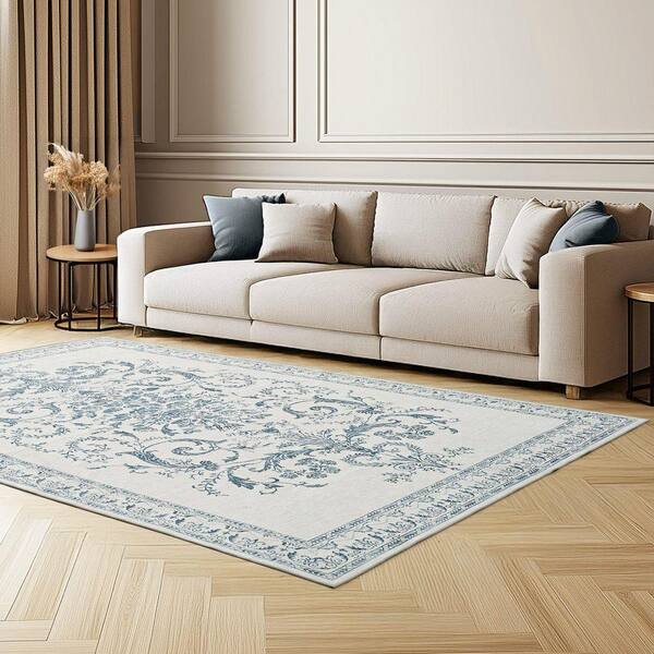 Laura Ashley Josette Medallion Chenille Sea Spray Blue 5 ft. x 7