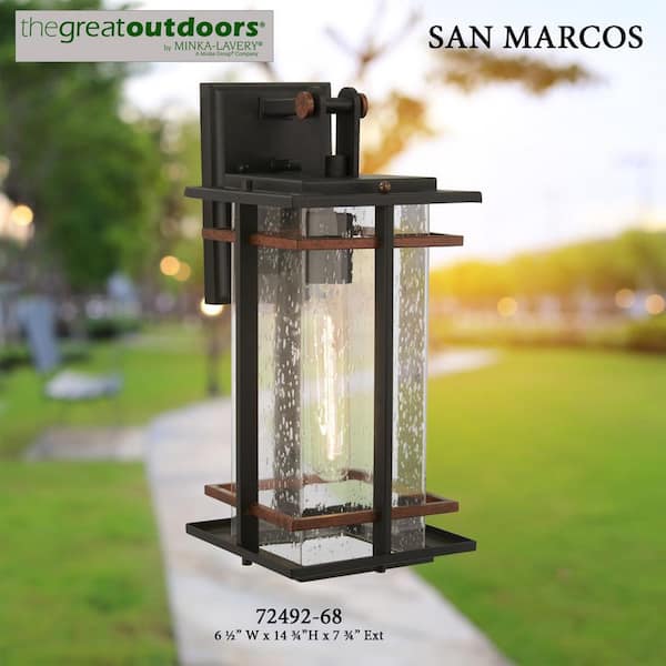 San Marcos 1-Light Sand Coal and Antique Copper Outdoor 14.75 in. Wall Lantern