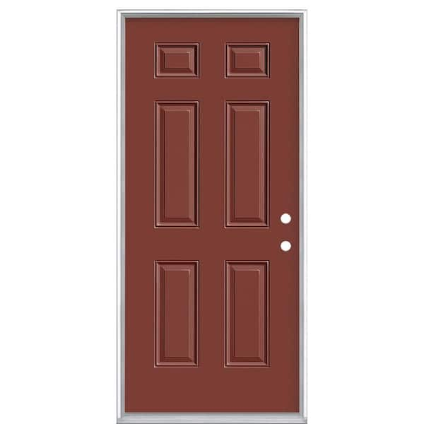 Masonite 36 in. x 80 in. 6-Panel Left Hand Inswing Painted Steel Prehung Front Exterior Door No Brickmold