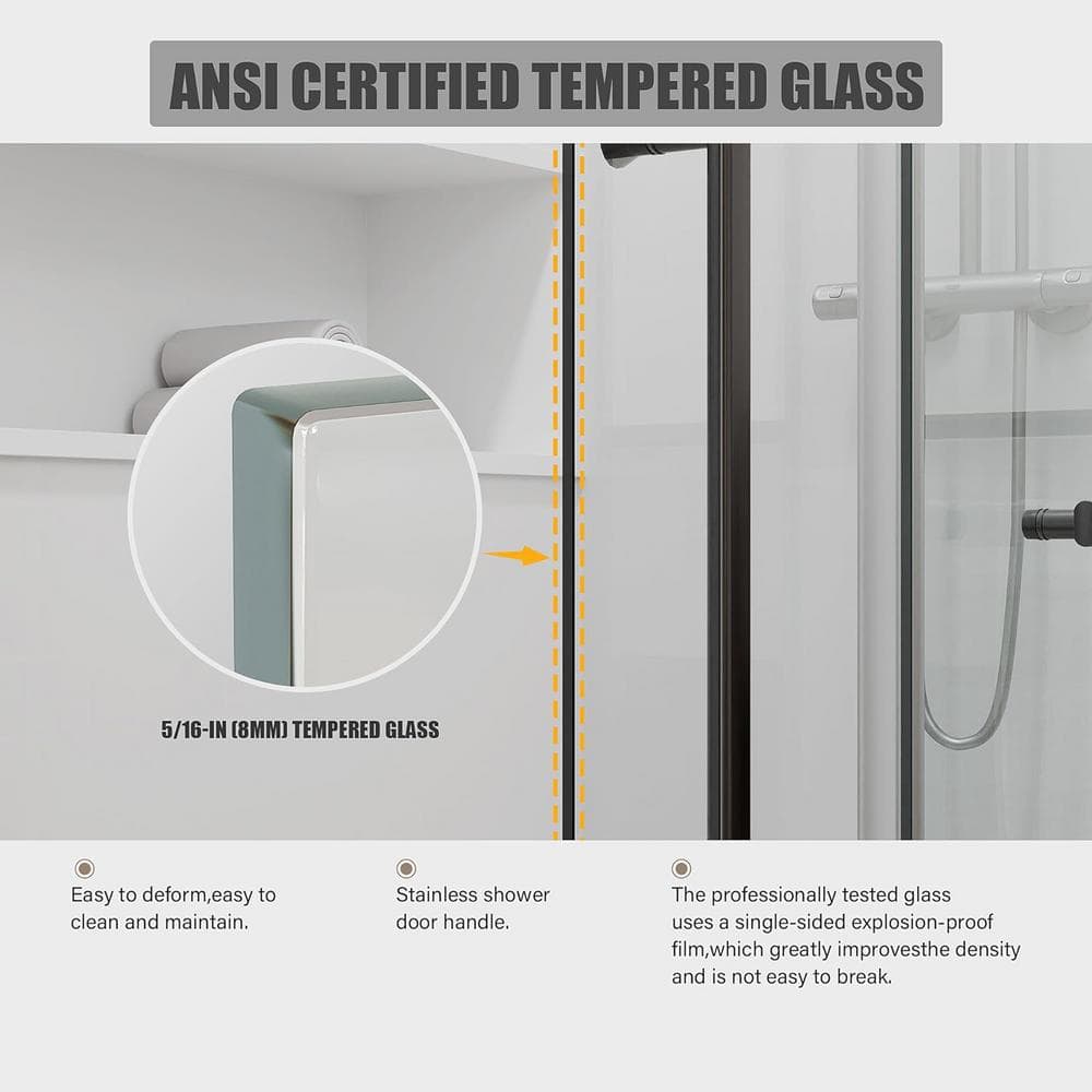 Black Frameless Sliding Shower Door with Clear Tempered Glass