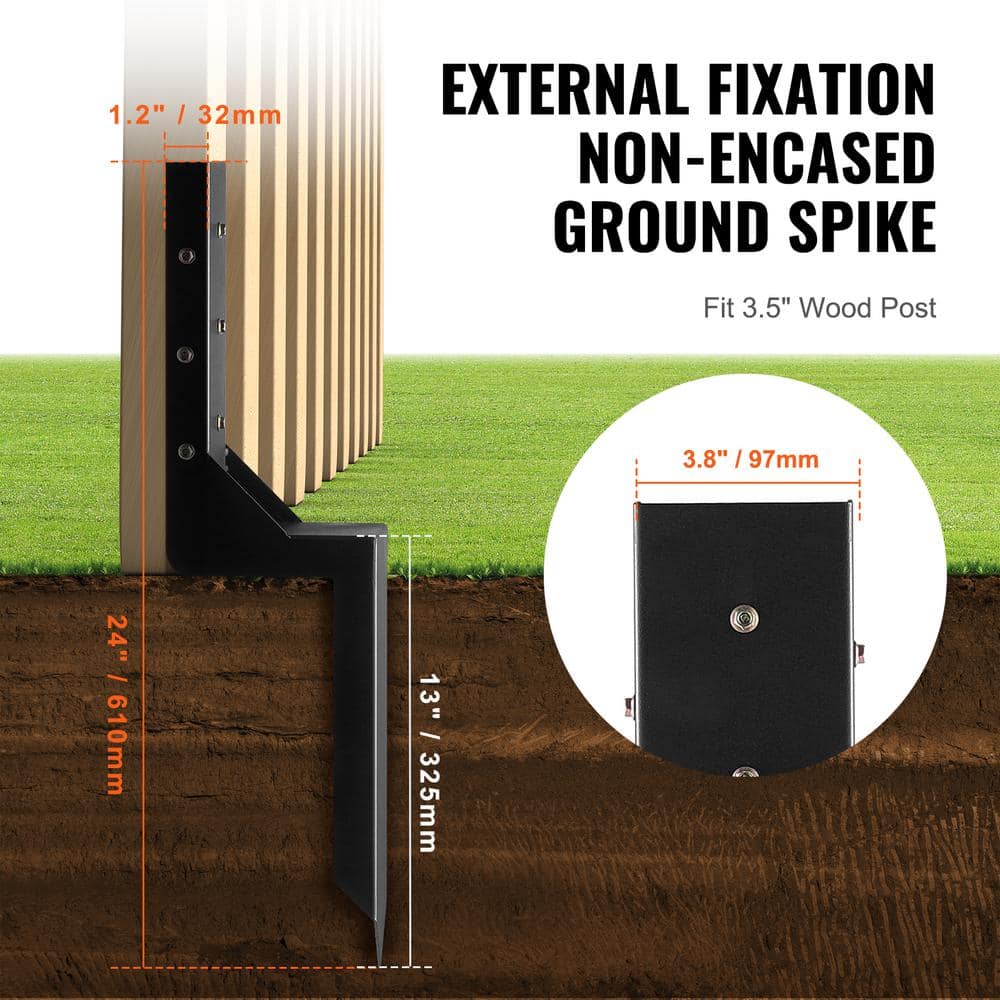Heavy Duty Black Steel Fence Post Anchor Repair Kit, 4 Pack