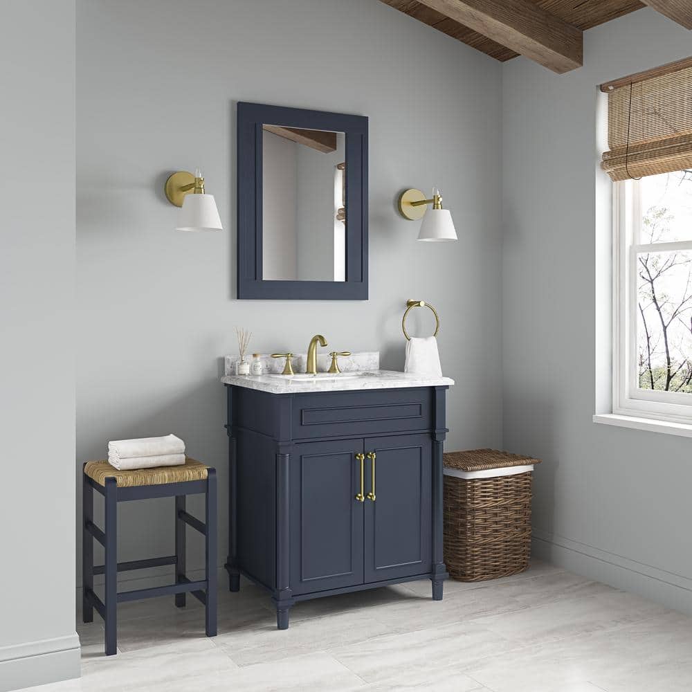 Midnight Blue Rectangular Wood Framed Bathroom Vanity Mirror