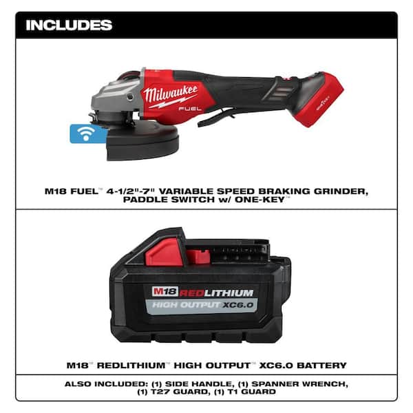 M18 FUEL 18-Volt Lithium-Ion Brushless Cordless 7 in. Braking Grinder w/ Variable Speed w/ (1) 6.0 Ah Battery