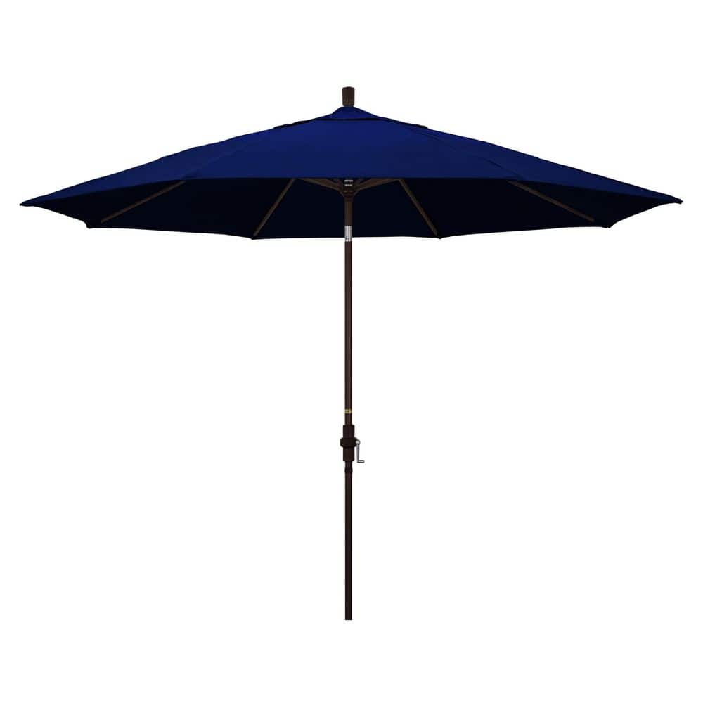 11 ft. Bronze Aluminum Market Patio Umbrella with Aluminum Ribs Collar Tilt Crank Lift in True Blue Sunbrella price history on PriceWatchPro