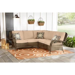 Beacon Park 3-Piece Brown Wicker Outdoor Patio Sectional Sofa with Sunbrella Beige Tan Cushions