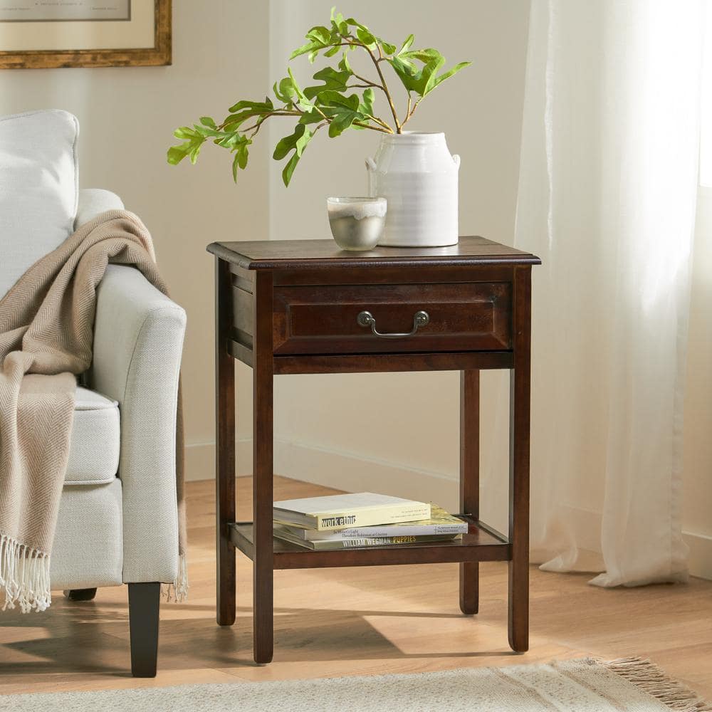 Brown Mahogany Rectangular Wood End Table with Storage
