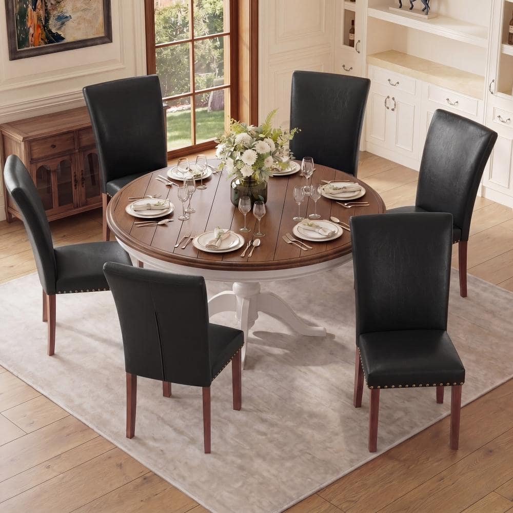 Modern Black Faux Leather Upholstered Solid Wood Dining Chairs for Dining Room Kitchen(Set of 6) price history on PriceWatchPro