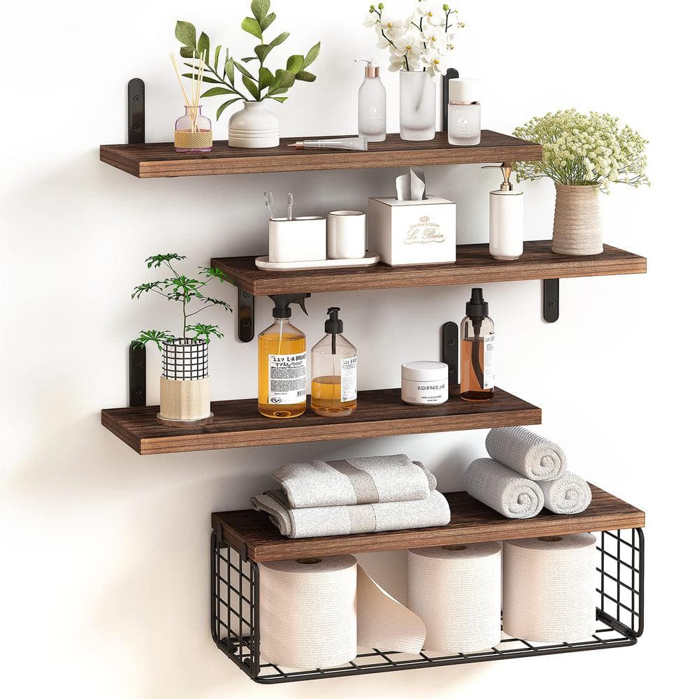15.7 in. W x 5.9 in. D Dark Brown Wood Wall Floating Shelves Farmhouse Wall Decor Decorative Wall Shelf PUQ4C8 The Home Depot