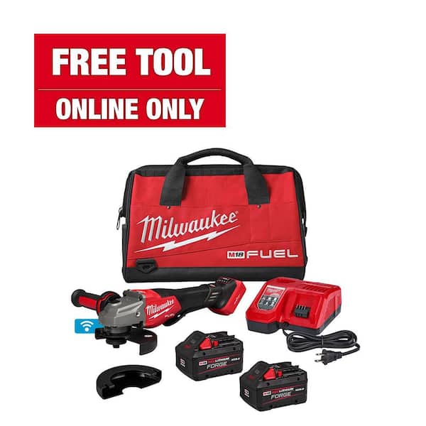 Milwaukee M18 FUEL ONE-KEY 18V Lith-Ion Brushless Cordless 4-1/2 in./6 in. Variable Speed Grinder w/Paddle Switch & Two Batteries