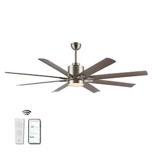 Octo 66 in. Integrated LED Light Indoor Nickel/Gray Ceiling Fan with 1-Light Iron/Plastic Mobile-App/Remote 6-Speed