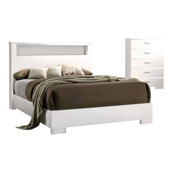 Furniture of America Tigua 2-Piece White Wood King Bedroom Set, Bed and ...