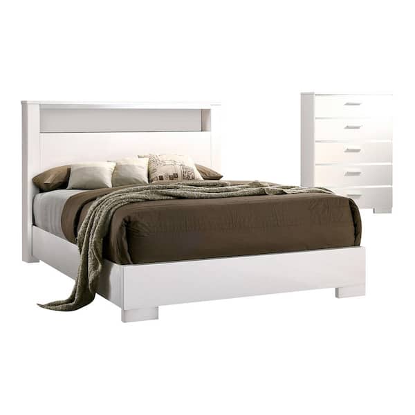 Tigua 2-Piece White Wood King Bedroom Set, Bed and Chest