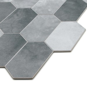 Small Long Hexagon 12 in. x 11.5 in. Gray Peel and Stick Backsplash Stone Composite Wall Tile (10-Tiles, 9.68 sq. ft.)
