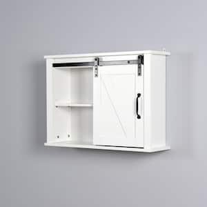 27 in. W x 7.8 in. D x 19.6 in. H White Barn Door Bathroom Storage Wall Cabinet with 2 Adjustable Shelves