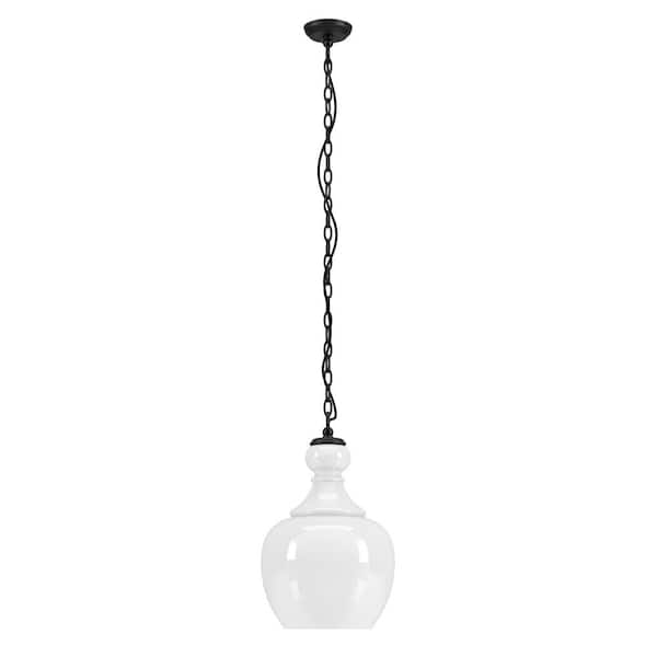 Meyer&Cross Verona 1-Light Blackened Bronze Pendant with White Milk Glass Shade